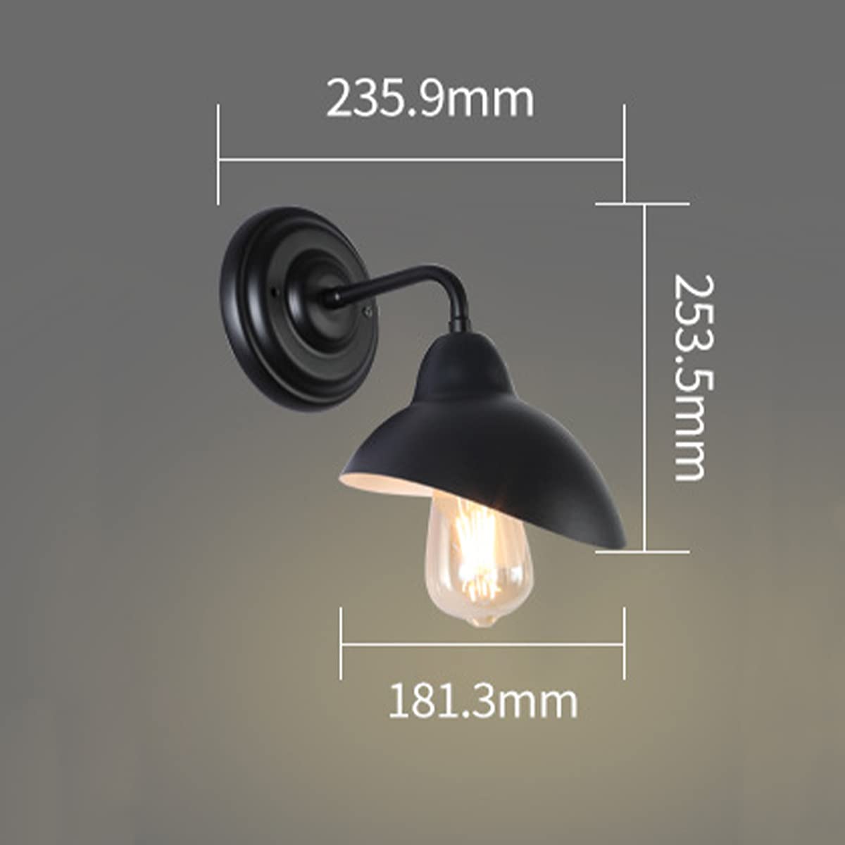 WXKAGF Vintage przemysłowy kinkiet sypialnia kinkiet Retro z metalowym kloszem i podstawą lampy E27 lampy nocne w stylu nordyckim matowe czarne oświetlenie ścienne wewnętrzne do salonu korytarz