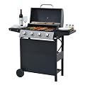 4-Burner Propane Gas BBQ Grill with Side Shelves & Porcelain-Enameled Cast Iron Grates, 34000 BTU Output Stainless Steel Barbecue with Hooks and Thermometer for Patio and Party, Black
