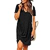 Locryz-Womens-Summer-Twist-Knot-Tshirt-Dresses-Casual-V-Neck-Short-Sleeve-Knot-Dress Locryz Womens Mini Dress Short Sleeve V Neck Side Knot Casual T Shirt Dress XL Black