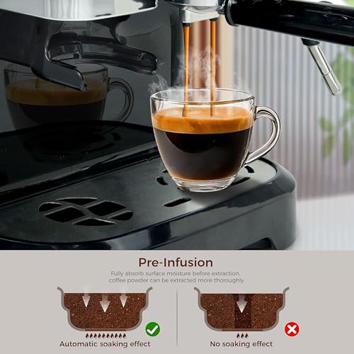 Espresso-Kaffeemaschine mit Bohnenmühle und Milchaufschäumer, 15 Bar, Espressomaschine, Dampfstab für Cappuccino, Latte, Americano für Weihnachten, Halloween, Ostern, 2 l Wassertank, 1450 W (schwarz)