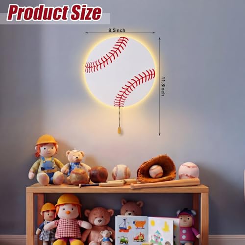 Image of Aurelema Baseball Night Light Wall Lamp Sleeping Nursery Lighting Cute Floating Battery Operated Hanging Lamp for Baby Boys Girls Bedroom Room Nursery Wall Decorations