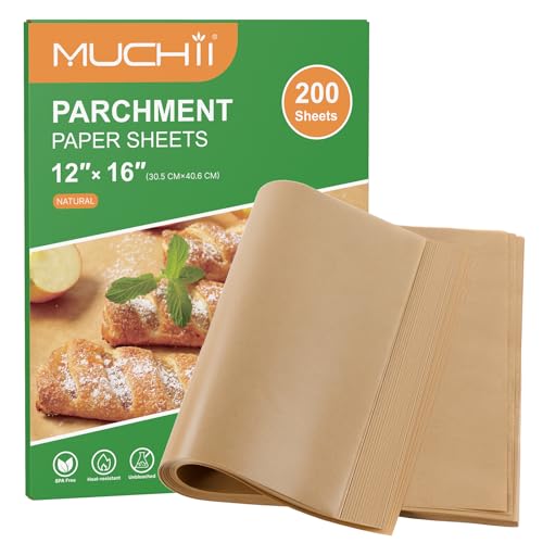 MUCHII 200 Pcs Parchment Paper Sheets for Baking, Precut Non-Stick