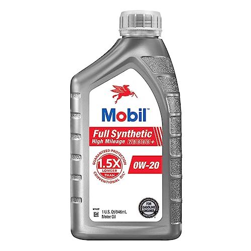 Image of Mobil Full Synthetic High Mileage Motor Oil 0W-20, 1 Quart (Pack of 6) | 75K+ Mile Protection | Seal Conditioner | Sludge Prevention
