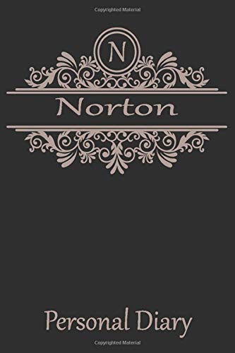 N Norton Personal Diary: Cute Initial Monogram Letter Blank Lined Paper Personalized Notebook For Writing & Note Taking Composition Journal