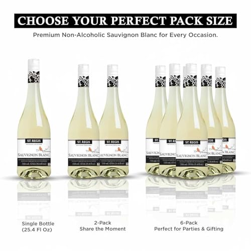 Image of ST. REGIS Non-Alcoholic Sauvignon Blanc - Low Calorie, Low Sugar - Crisp and Refreshing Tropical Fruity Rich Flavor from Germany Vineyards - 25.4 Fl Oz / 750ml