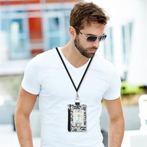 Image of Minimalist RFID Wallet with Lanyard, Multi-functional ID Case with 2 Zipper Pockets and Key Chain for Men and Women, Tactical Badge Pouch Cards Holder, Coin Purse for Travel Sports - Two-Tone