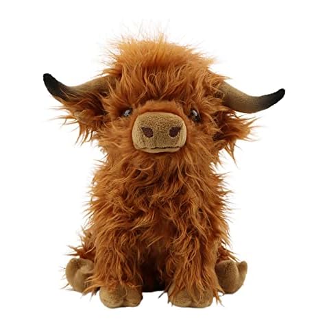 Dubute Scottish Highland Cow Plush Stuffed Animal Plush Toys,Realistic Super Soft Stuffed Gift Dolls for Adults Kids (Brown , 10 inch) Cover