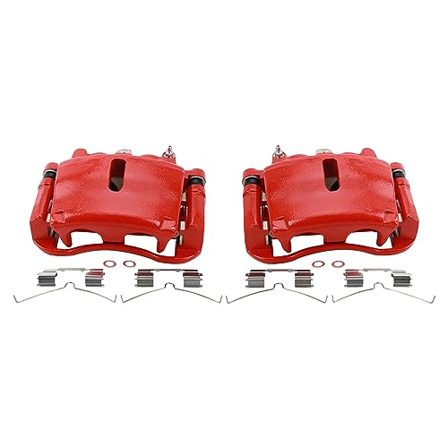 Image of TRQ Front Brake Caliper Set Painted Red Brackets Compatible with 2004 Ford F 150 2004 F 150 Heritage 2005-2008 F 150 2006-2008 Lincoln Mark LT