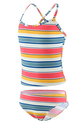 Image of Girls Two Piece Tankini Swimsuits Rainbow Striped Bathing Suit Swim Suit
