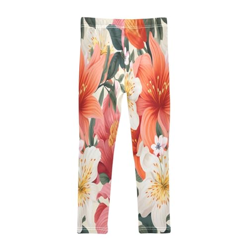 Bolaz Toddler Girls Leggings Printed Yoga Pants Leggings White Pink Orange Flower for Kids2