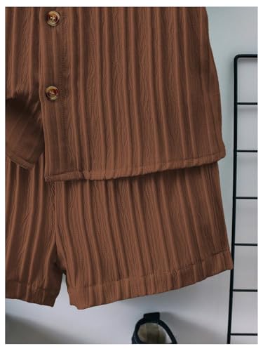 Image of SweatyRocks Boy's 2 Piece Summer Vacation Outfits Short Sleeve Collar Button Down Shirt and Shorts Clothing Set