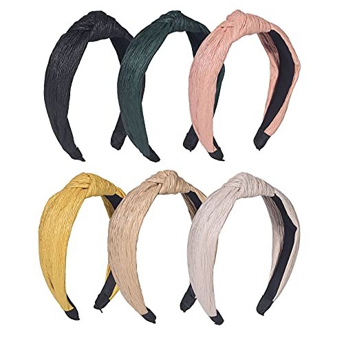 LifeDawn Knotted Headbands for Women Girls, 6 Pcs Headband Women Wide Headband Folds Cross Knot Hair Bands Top Knot Hair Band Thick Thin Headbands Hair Accessories