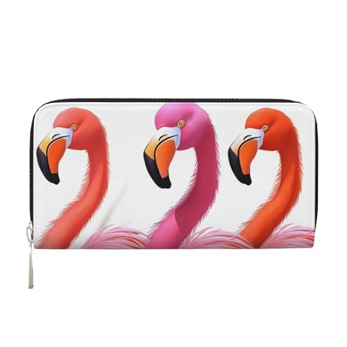 Flamingo Leather Wallet For Women Girl, Zip Around Credit Card Holder Long Pu Wallet Clutch Purse Waterproof Travel Handbag