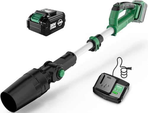 Image of KIMO Leaf Blower Cordless with Battery and Charger, 310000RPM, 37Inch Telescopic Pole, 750CFM 280MPH, 3Speeds w /Smart Panel, Lightweight 2.5Lb, 2PCS 4000mAh Battery Operated Leaf Blower for Gutters