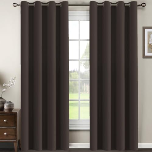 Image of H.VERSAILTEX Living Room Curtains 96 Inches Long Christmas Deals Blackout Drapes Thermal Insulated Grommet Extra Long Curtains for Patio Sliding Glass Door, Chocolate Brown - 1 Panel, 52 inch W x 96 inch L