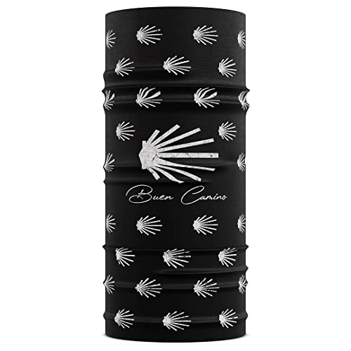 Buen Camino Scaldacollo Multifunzionale – nero/bianco, tubolare ultraleggero per il Cammino di Santiago, bandana con effetto rinfrescante, ad asciugatura rapida, senza cuciture, traspirante
