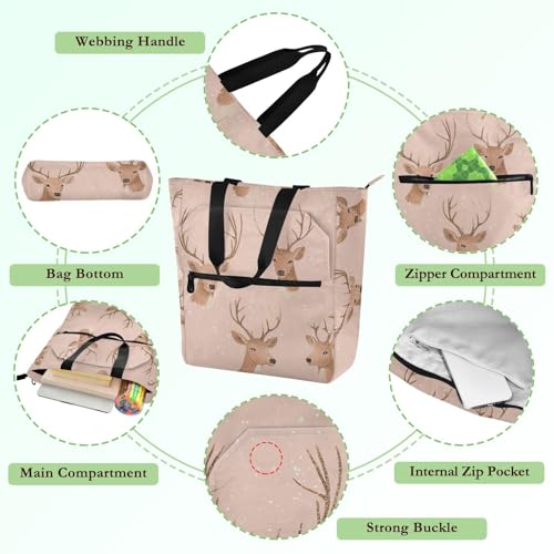 Decorative Kids Tote Bags for Kids Boys Girls, Rose Gold Christmas Deer Sturdy Library Book Tote Bag Shoulder Bag with Pockets for School Shopping Travel Rainbow bolsos para guardar3