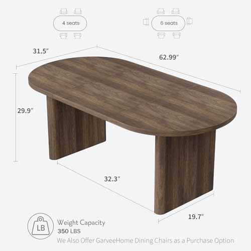 Image of GarveeHome Oval Dining Table for 6-8 People, Long Large Kitchen Table with Thick Sturdy Wooden Base, Farmhouse Dining Room Table for for Kitchen, Living Room, Office (63 inch Long,Brown)
