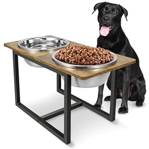 Elevated Dog Bowls for Large Dogs, Raised Dog Bowl Stand with Two X-Large Stainless Steel Bowls for Dogs, 3.5L Capacity, Rustic Brown