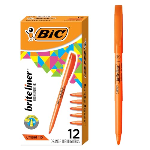 Image of BIC Brite Liner Highlighters, Chisel Tip, 12-Count Pack of Orange Highlighters, Ideal Highlighter Set for Organizing and Coloring | Ideal for Organizing and Coloring | Translucent Ink Emphasizes Text | Long-Lasting Formula, ACMI Certified