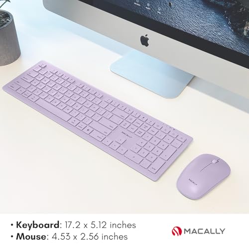 Macally Wireless Keyboard and Mouse Combo for Mac - Compatible Apple Bluetooth Keyboard and Mouse Combo for MacBook Pro/Air, iMac, Mac mini/Pro/Studio (Multi Device, Rechargeable, Emoji Keys, Purple)