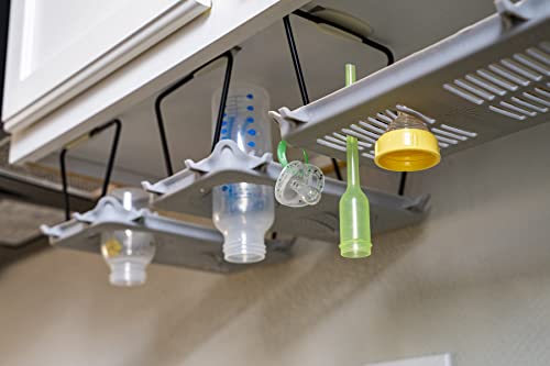 Image of EZ Bottle Dry and Store - Cleaner Safer Counter Free Baby Bottle Drying Rack. No Tools Required Installs in Minutes Without Damaging Cabinets–3 Rack Design–2 Spiral Drying Racks 1 Slotted Drying Rack