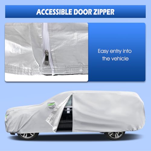 Image of Car Cover Custom Fit for Chevrolet Chevy Suburban 1973-2026, Migaven Waterproof Full Exterior Cover Sun Rain Protection with Door Zipper and Cotton Lining, Silver
