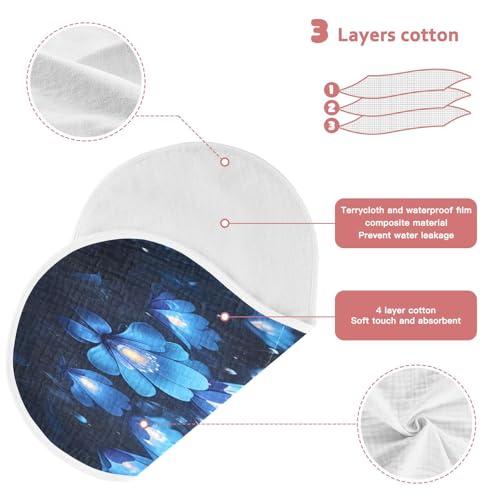 J JOYSAY Flower Dark Blue Baby Burp Cloths for Boys Girls Large 22''x11'' Cotton 4 Layer Baby Bibs for Baby Spit Up one sizex43