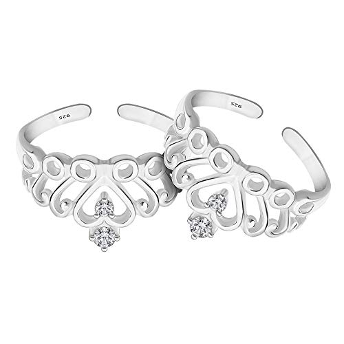 Parnika Exquisite Crown Design Silver Toe Rings in Pure 92.5 Sterling Silver for Women | Chandi Bichiya | With Certificate of Authenticity | Metti | (CZ) 4