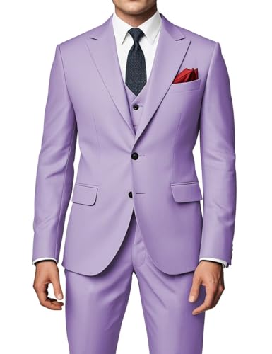 EMERAIDVLN Men's Party Suits 3 Piece Slim Fit Wedding Prom Business Suit 2 Button Peak Lapel Blazer Vest and Pants Tuxedo Set