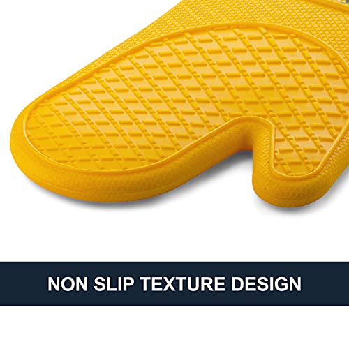 Silicone Oven Gloves Heat Resistant for Cooking BBQ Grilling Microwave Yellow - Image 5