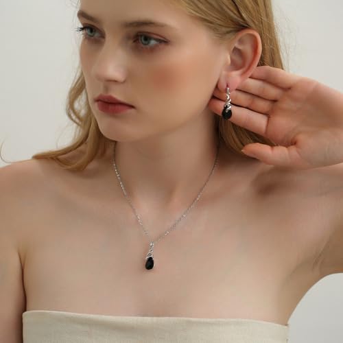 Teardrop Crystal Jewelry Set, Birthstone Pendant Necklace Drop Dangle Earrings for Women3