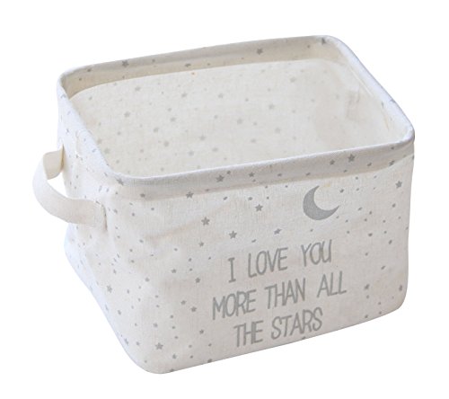 Image of Slytem Storage Bin Basket Organizer Container Cube Rectangle with Handles Linen Canvas Jute Collapsible (#1: 7.8" long × 6.3" wide × 5.1" high, Gray Stars Moon)