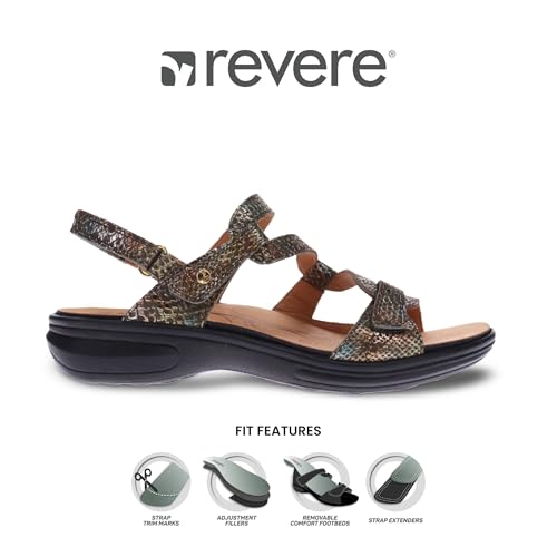 Image of Revere Emerald Adjustable Sandal for Women - Peacock Python Orthotic Dress Shoe with Arch Support, Comfortable Walking Shoe for Plantar Fasciitis & Bunions - US 12