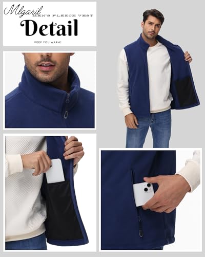 Men's Fleece Vest Full Zip Polar Fleece Sleeveless Jacket Lightweight Outerwear Golf Vests with Zipper Pockets3