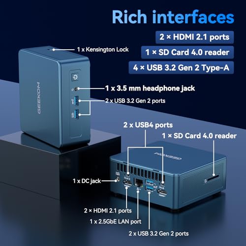 Image of GEEKOM Hign Productivity & Stability IT 13 Mini PC,Intel Ultra 7 356|DDR5 32GB RAM &1TB SSD|Intel Arc GraphicsAI|Wi-Fi 7|Dual 2.5GbE LAN|USB4|8K Display|Windows 11 Pro|for AI,Gaming&Creation