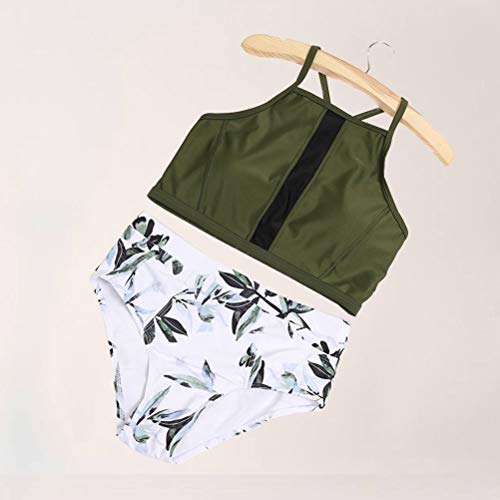 Biquíni feminino de verão com corte de flor e parte inferior de cor lisa top duas peças traje de ban