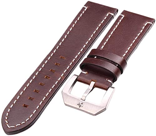Bracelet montre cuir 24mm vintage marron foncé avec boucle acier style pentagramme