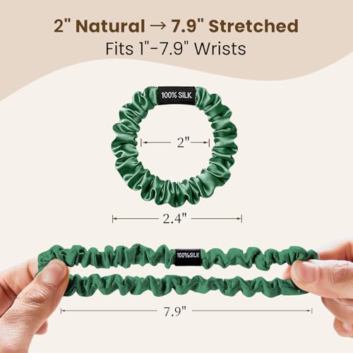 Image of THXSILK 100% Mulberry Silk Scrunchies 3-Pack, 25 Momme Mulberry Silk Hair Ties for Women, Sleek Low Profile No Damage Ponytail Holders, for Fine Hair & Everyday Use, Emerald Green