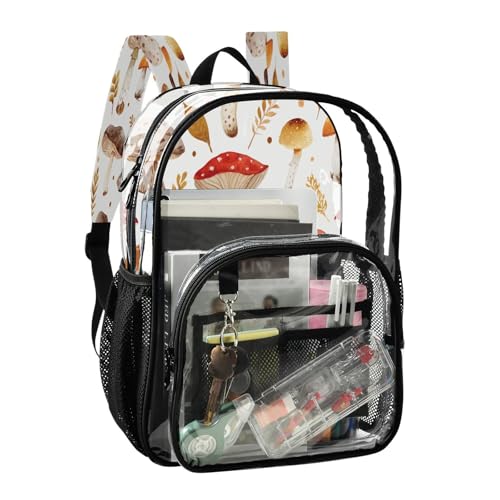 Mochila transparente de hojas de hongo escolar resistente con múltiples bolsillos 2