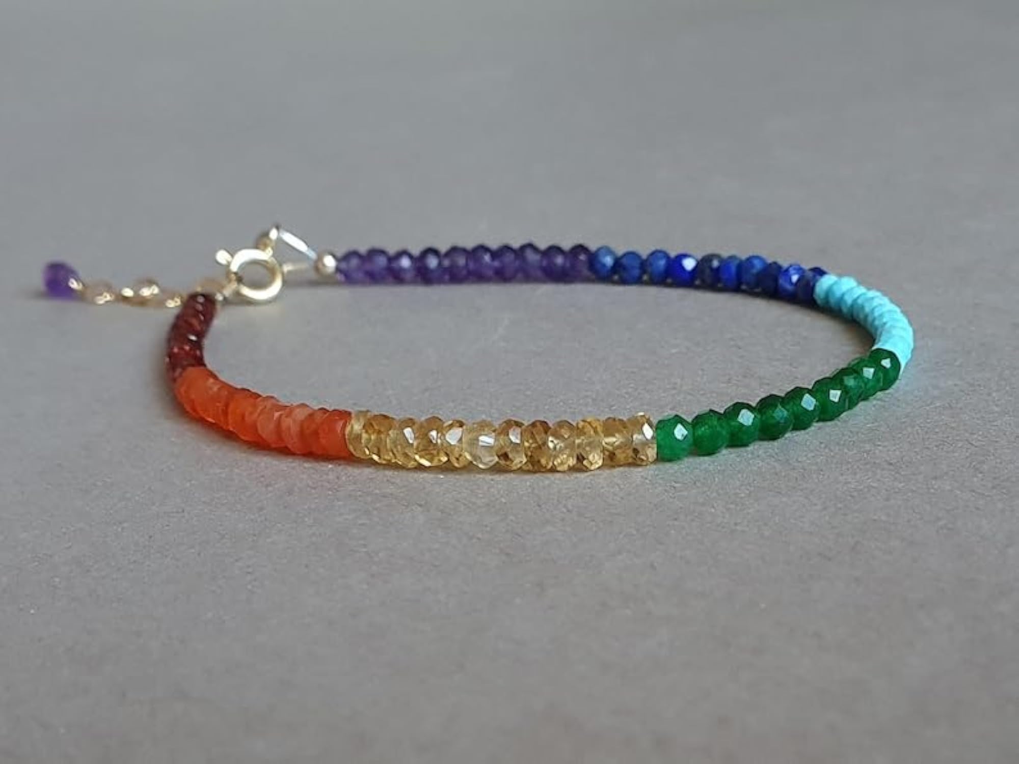 7 Chakra Stone Beaded Bracelet, Adjustable for Men & Women