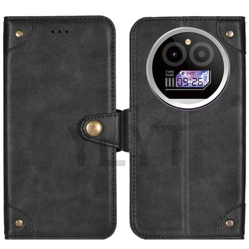 HsinchuTien ブラック カバー 合皮 保護する TPU Silicone Cover シリコーン Case レザー カード 収納 じきバックル 財布 ケース 手帳型 可兼容iiif150 Action A5 Pro 6.88 inch との互換性