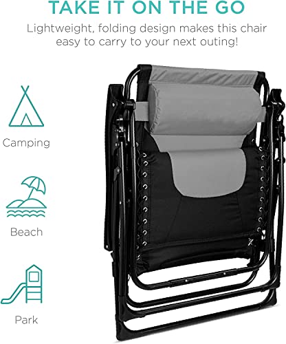Image of STAR WORK Stainless Steel Zero Gravity Chair, Lawn Chair Recliner Lounge, Portable Camping Folding Beach Chair With Removable Pillow (Grey Star)
