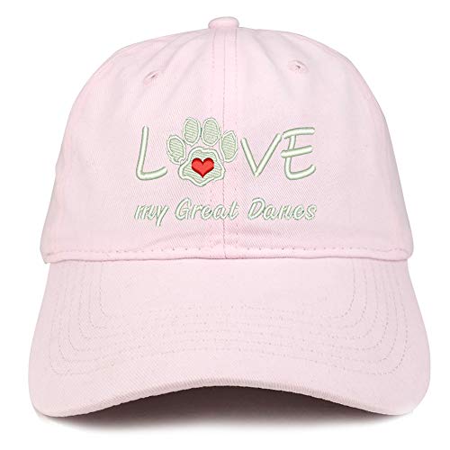 Trendy Apparel Shop I Love My Great Danes Embroidered Soft Crown 100% Brushed Cotton Cap - LT-Pink