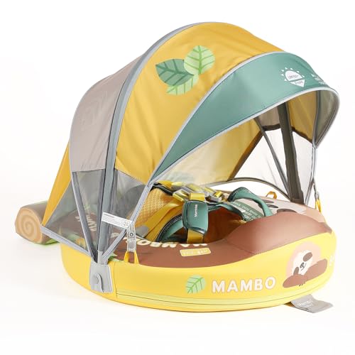 Mambobaby Float with Canopy, Non-Inflatable Swim Trainer for Infants and Toddlers 3-24 Months, Avoid Flip Design, UPF 50+, Safe & Comfortable Baby Pool Float