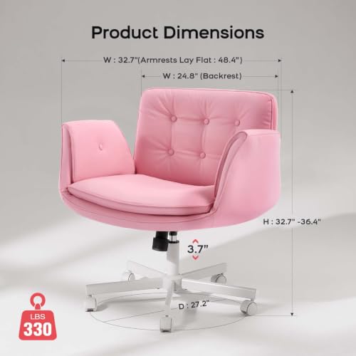Image of amseatec Criss Cross Office Chair, PU Leather Vanity Chair with 5-Level Adjustable Armrests & Swivel, Ergonomic Criss Cross Chair for Home Office Bedroom Makeup（Pink）