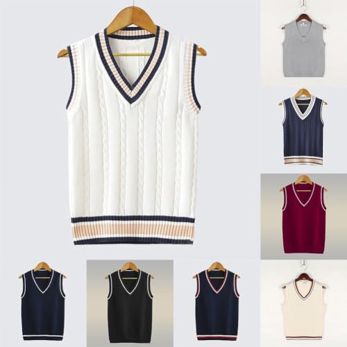 Chaleco de punto casual para hombre con mezcla de algodón y cuello V 2