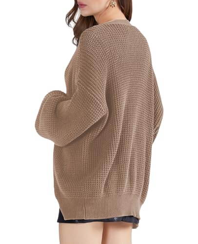 Image of QUALFORT Women's Oversized 100% Cotton Cardigan Sweater | Long Sleeve V Neck Button Down Open Front Knit Outerwear