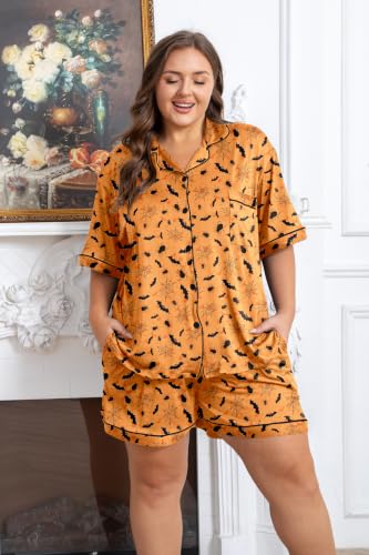 Image of Vozanet Women's Plus Size Button Down Pajamas Soft Lounge Sets Shorts with Pockets Bride Nighty Solid Soft Pjs 1x to 5x