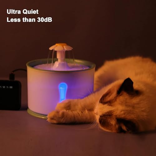 Image of iPettie Neverland Cat Water Fountain with LED Light, 67oz /2.0L, Ultra Quiet Drinking Waterer, Automatic Filtered Water Dispenser, Water Purifier for Pets, (Pink)